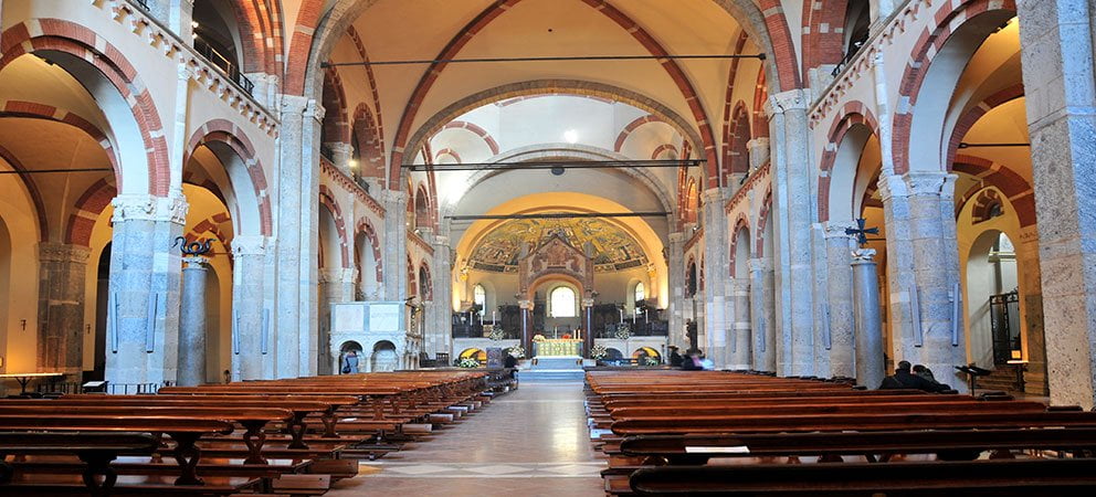 What is the interior of the Basilica of Saint Ambroso like?